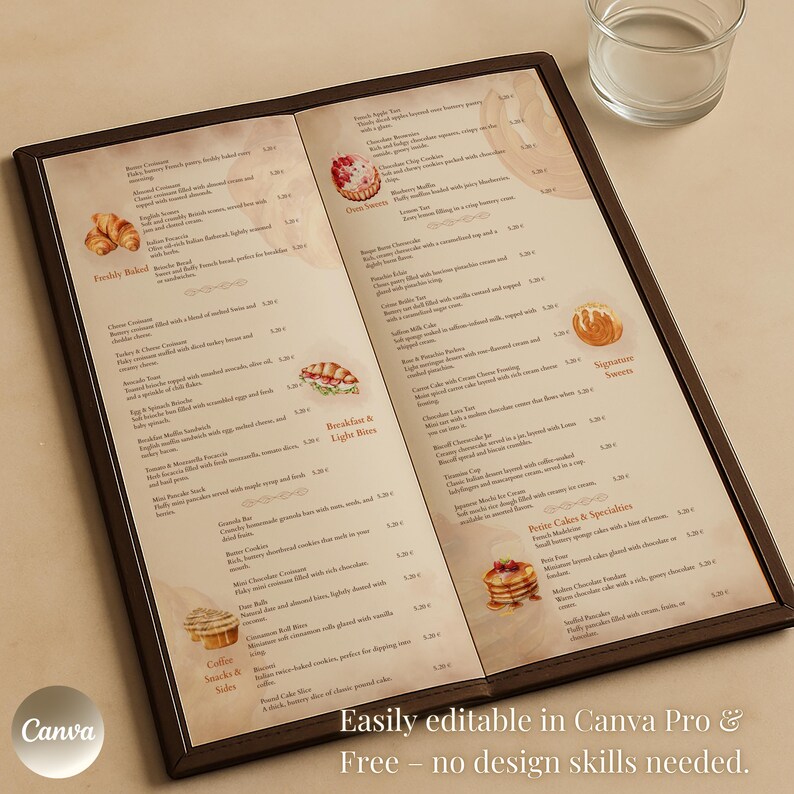 Editable Bakery Menu Template - Coffee Shop Menu - 5 Pages - Printable ...