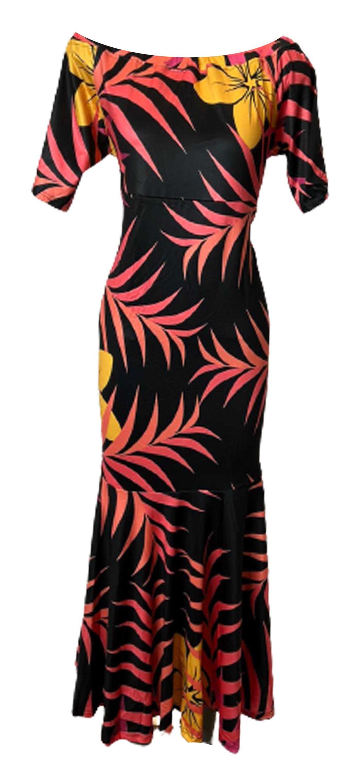 flowy dress from islands Flowy Rayon Hawaiian Maxi Dress: Tropical Leaf Print Resortwear Plus Size Avaialble