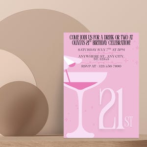 Pink 21st Birthday Invitation: Editable Template (Digital Download 5x7 Card)