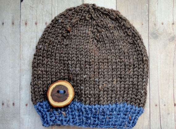 Items similar to Baby Hat Newborn Beanie in Blue and Brown with a ...