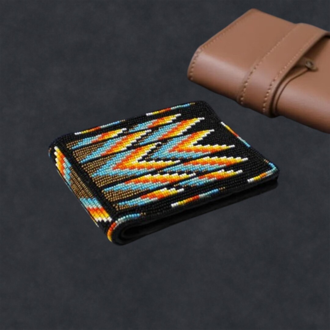 Native Handwallet Handmade Men's Beaded Wallet Native American Style | Bifold Wallet ...