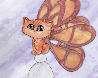 Feenhafte Katze Aquarell Druck, Kätzchen Frixie Art