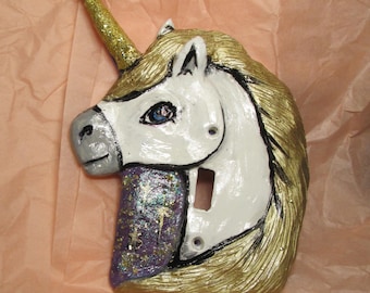 Handmade Unicorn Light Switch Plate: Resin Sculpture, Custom Colors