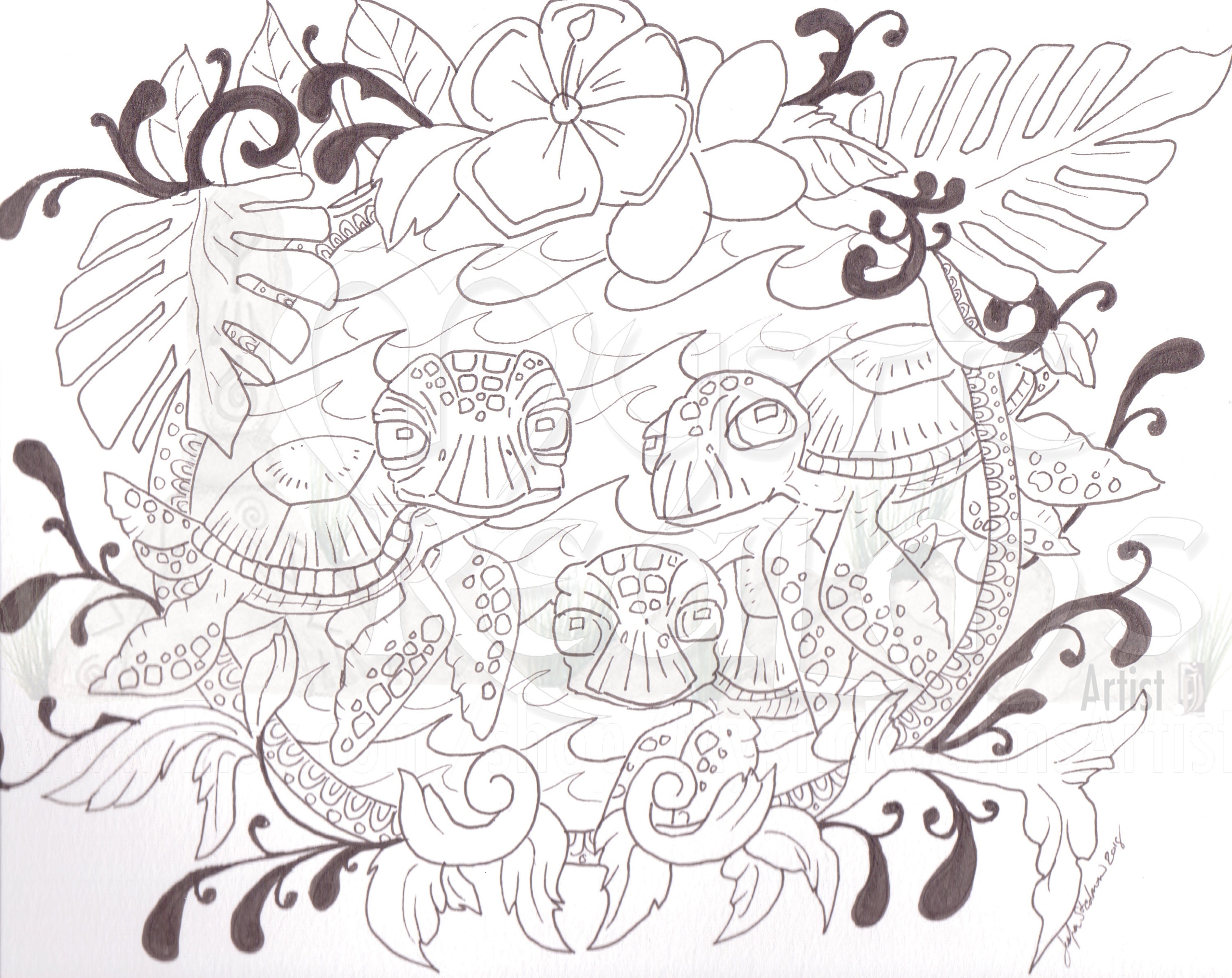 Sea turtle family Coloring page download Sea turtles love | Etsy
