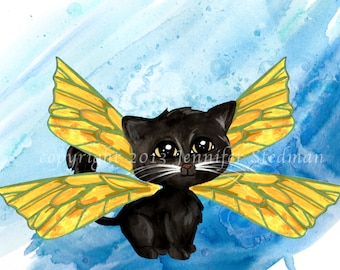 Frixie Katze Aquarell Druck, Kätzchen Pixie Kunstwerk