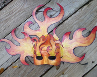 Hand Painted Fire Mask, Flames, Masquerade, OOAK