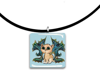 Fairy Cat, color choices, cute kitty, Cat Fairy, Frixie fairy cat, Pixie, Fantasy art glass tile pendant