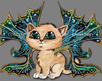 Darkwing Gepard, Frixie Feline Pixie Druck, Fairy Katze, entzückende großäugige Kätzchen Kunst,