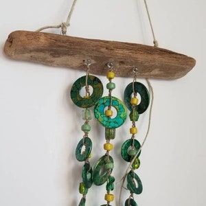 Driftwoodseashellglass bead mobile wind chime