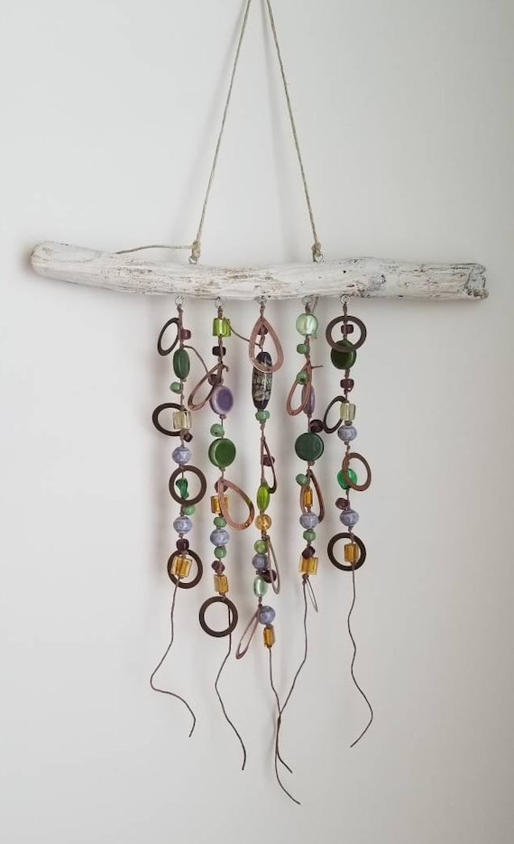 Driftwoodseashellglass bead mobile wind chime
