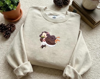 Sudadera bordada de chica de anime, ropa kawaii para fans japoneses, sudadera minimalista con capucha otaku