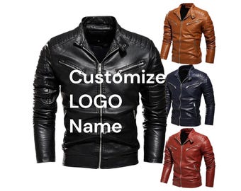 Handmade Genuine Leather Biker Jacket – Custom Name & Logo Option