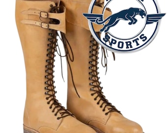 Handmade Tall Leather Lace-Up Riding Boots for Men  Vintage Military Style Knee High Boots