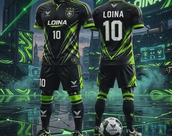 Custom Soccer Uniform Kit | Black Neon Green Personalized Team Jersey 1 pcs Set