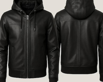 Men's Lambskin Leather Hooded Biker Jacket Urban Bomber Style
