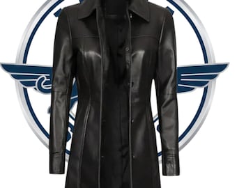 Handmade Real Leather Trench Coat - Women's Black Long Coat.