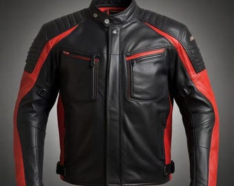 Handmade Black & Red Leather Biker Jacket: Men's Racing Motorcycle Jacket