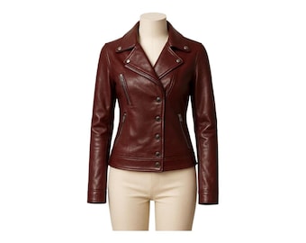 Women's Biker Leather Jacket-Ladies Leather Coat-Gift For Women