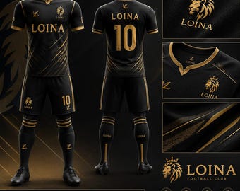 Black Gold Soccer Uniform Kit | Custom Football Jersey Set, Breathable Fabric