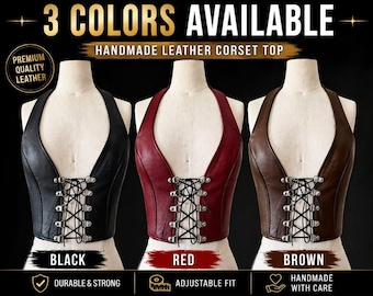 Top corsé de cuero hecho a mano – Bustier halter con cordones, atuendo gótico para festivales