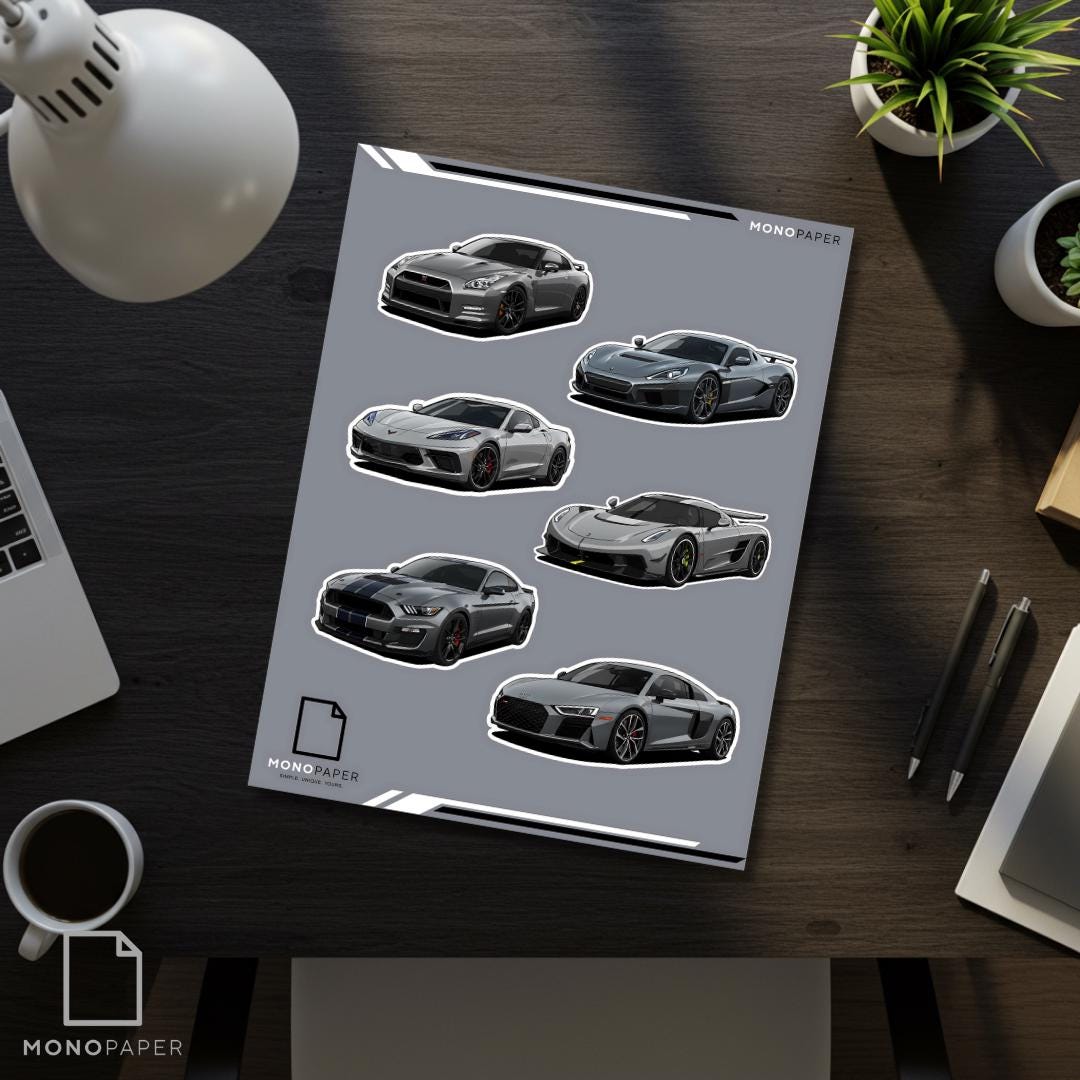 Printable Sports Car Sticker Pack – Die-cut Style PDF for Laptop ...