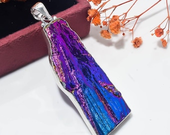 Rainbow Aura Kyanite pendant, gemstone pendant,925 sterling silver pendant, beautiful pendant, women gift, anniversary gift