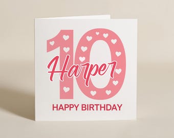 Daughter 10th Birthday Card, Personalised 10th Birthday Card For Girl, Pink Tenth Birthday Card, 10th Birthday Gift, Niece, Granddaughter