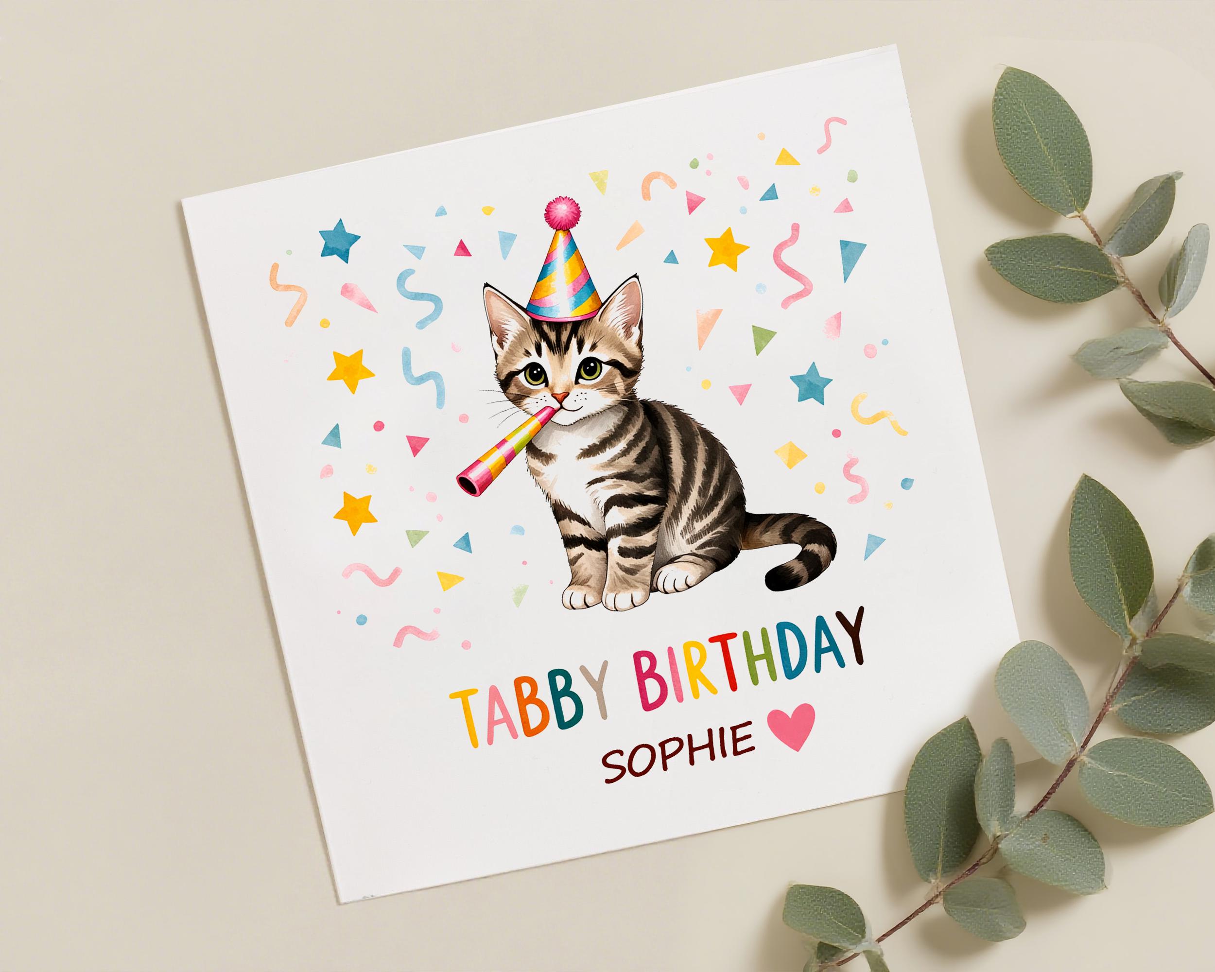 Cat Birthday Card, Tabby Cat Birthday Card, Personalised Birthday Card ...