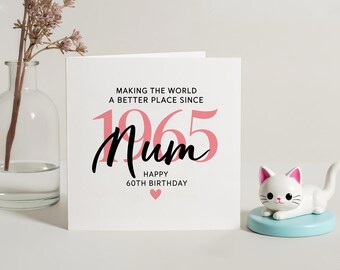 Cartão de 60º aniversário para mãe, Cartão de 60º aniversário para mãe, Cartão de aniversário para ela, Cartão de aniversário personalizado, Feliz aniversário de 60 anos, mãe