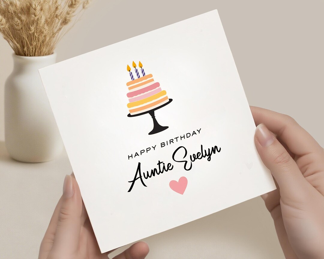 Personalised Birthday Card, Birthday Card for Auntie, Cute Cake ...