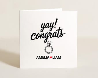 Karta z gratulacjami z okazji zaręczyn, spersonalizowana karta z okazji zaręczyn dla przyjaciela, karta z okazji zaręczyn „Yay”, spersonalizowany prezent z okazji zaręczyn dla przyjaciela, karta z okazji zaręczyn z pierścionkiem