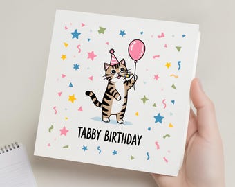 Cat Birthday Card, Tabby Cat Birthday Card, Birthday Card for Her, Cute Cat Card, Birthday Card for Friend, Animal Birthday Card