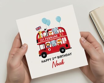 2e verjaardagskaart voor jongen, gepersonaliseerde safaribus verjaardagskaart, verjaardagskaart voor zoon, schattige dierenverjaardagskaart, tweede verjaardagskaart