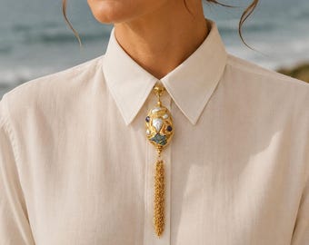 MAHANA Tie Necklace • Mother-of-Pearl Abalone & White Pearls • Two Different Sides • Adjustable Boho Chic Long Necklace • Each Pearl is Unique