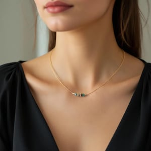 Minimalist necklace with a fine green jasper stone. Delicate stainless steel necklace with a birthstone. Handmade boho-style necklace.