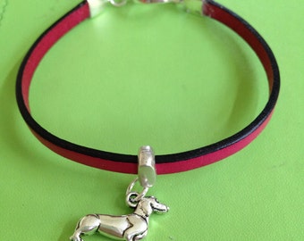 Silver Dachshund and Leather Bracelet