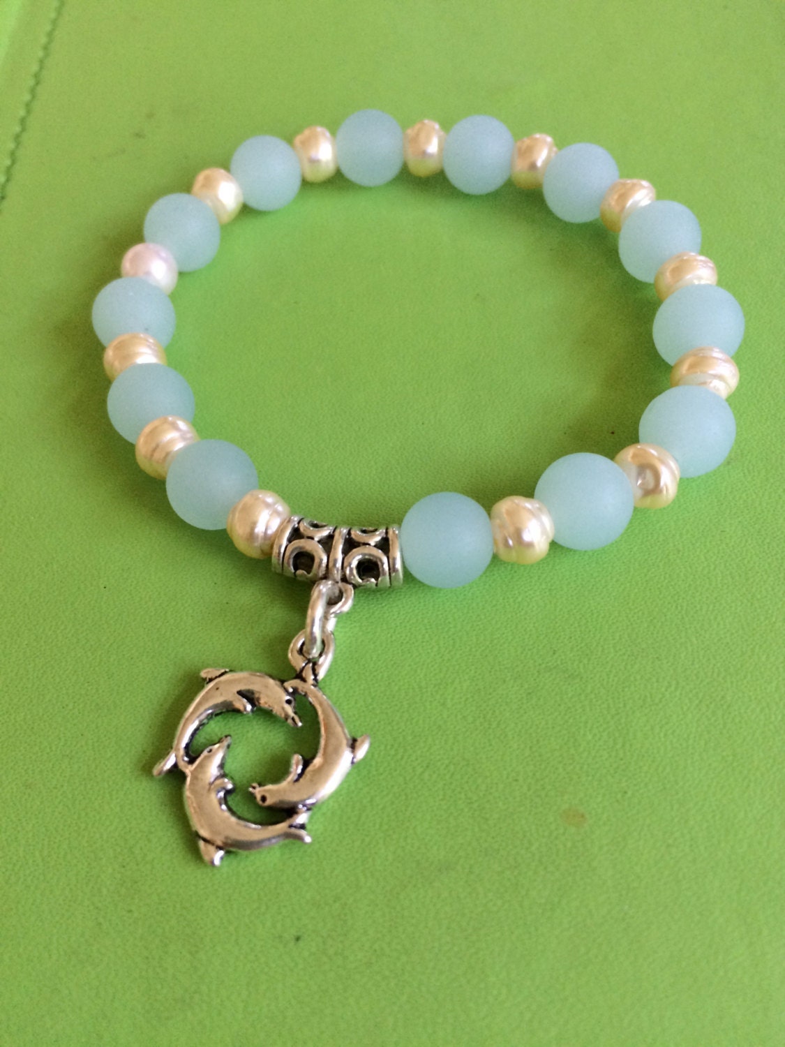 Sea Glass Pearl and Dolphin Bracelet | Etsy