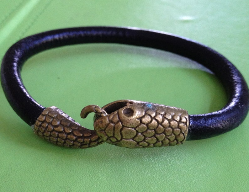 Unisex Snake Head and Leather Bracelet Etsy
