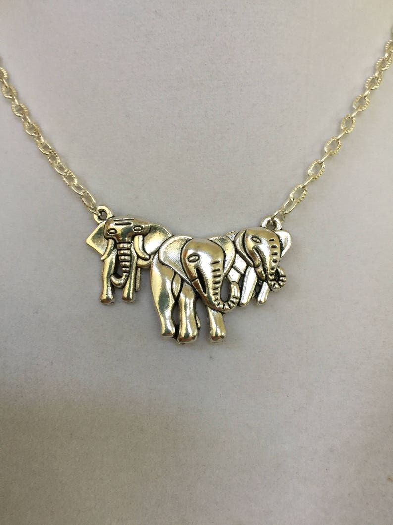 Silver Elephants Pendant Necklace | Etsy