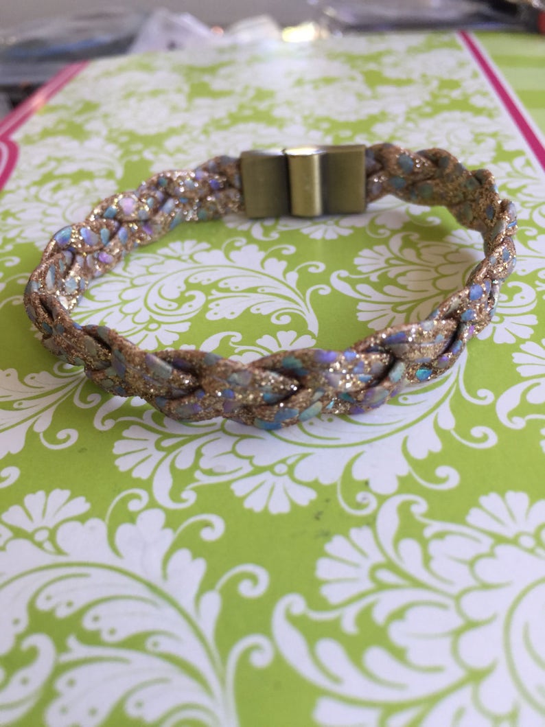 Braided Rose Gold Leather Bracelet Etsy