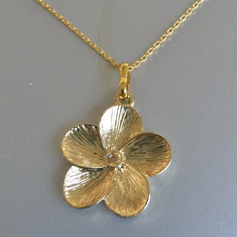 Plumeria Gold Flower and Crysstal Necklace Etsy
