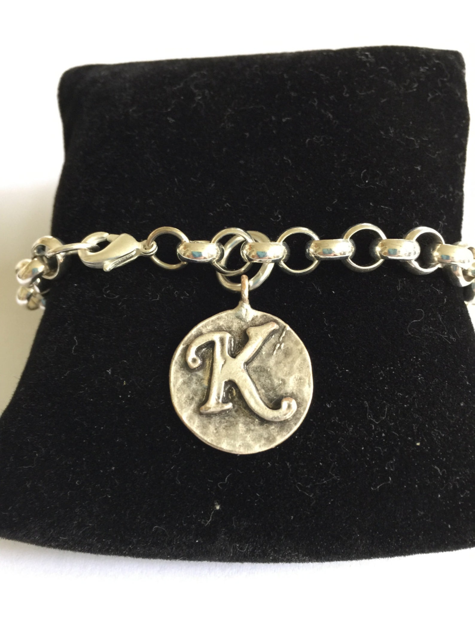 Initial K and Silver Bracelet Etsy