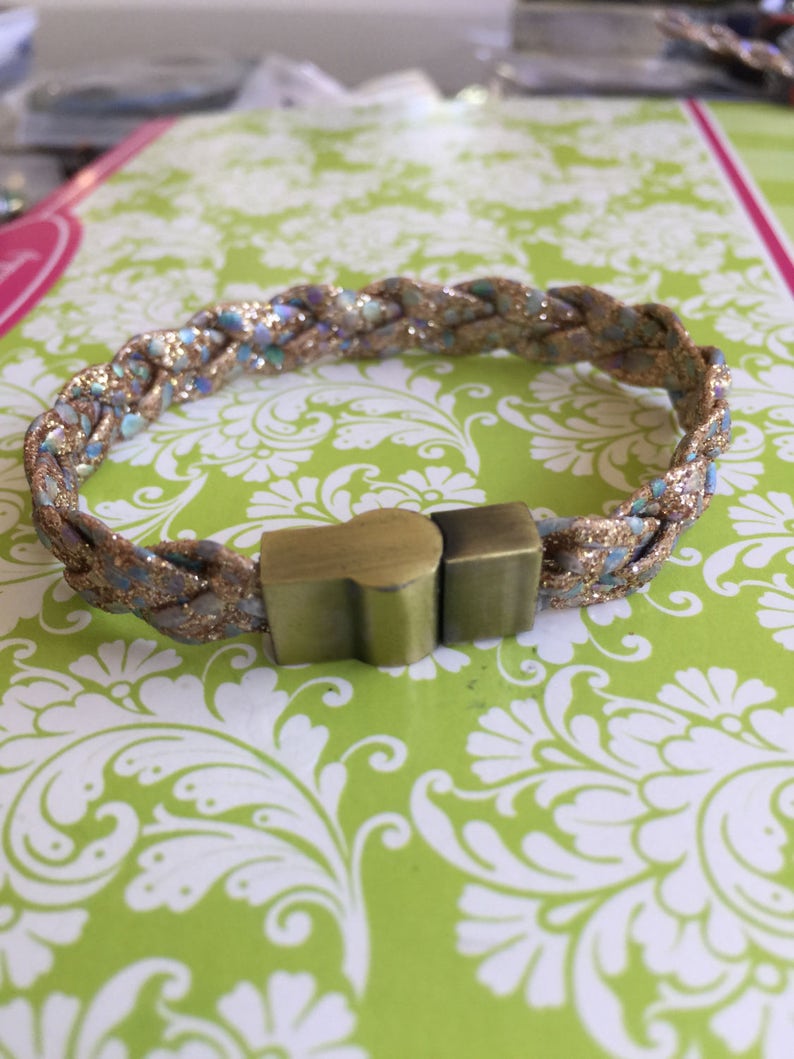 Braided Rose Gold Leather Bracelet Etsy