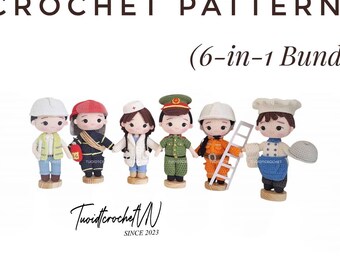 Bundel gehaakte amigurumi-patronen: pdf met 6 beroepen (Engels)