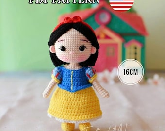 Patrón de ganchillo de Princesa de Nieve, tutorial de amigurumi de Niña de Nieve, PDF en inglés