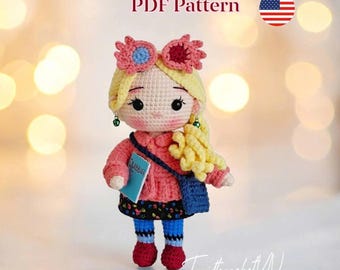 Whimsical Wizard Girl Crochet Pattern, Handmade Amigurumi with Colorful Glasses, PDF In English