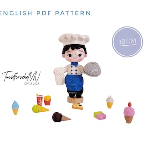 Modèle au crochet pour poupée de cuisine, modèle Amigurumi pour les cuisiniers, modèle au crochet pour poupée de cuisine fait main, PDF en anglais