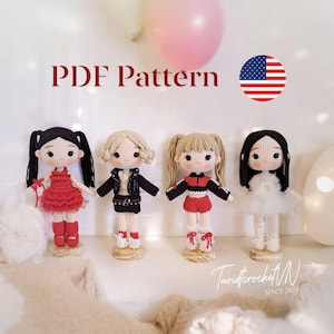 かぎ針編みの K-POP 人形パターン: あみぐるみポップスター PDF チュートリアル (4 in 1)
