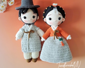 koreanische Hanbok-Puppen Häkelanleitung: Amigurumi Pärchen (PDF Pattern Bundle 2in1)