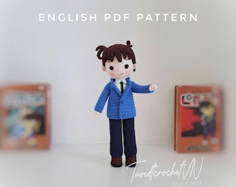 Padrão de boneco de crochê do Detective Boy, tutorial em PDF de amigurumi (PDF em inglês)